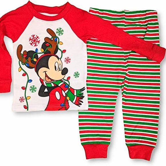 5/$20 NEW 2Pc 9M Mickey Mouse Christmas Pajamas - Picture 2 of 4